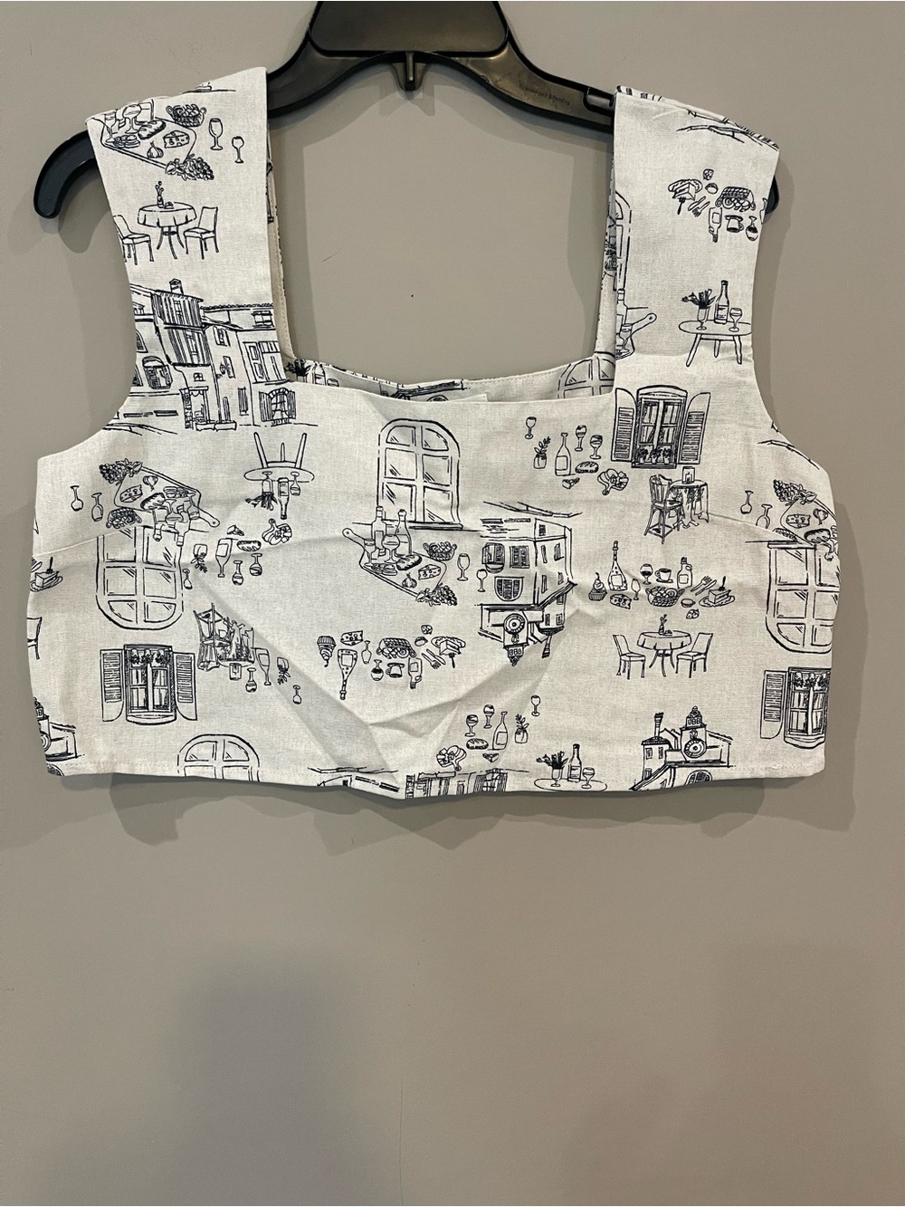 Blu Pepper White Crop Top with Black Cafe Sketches